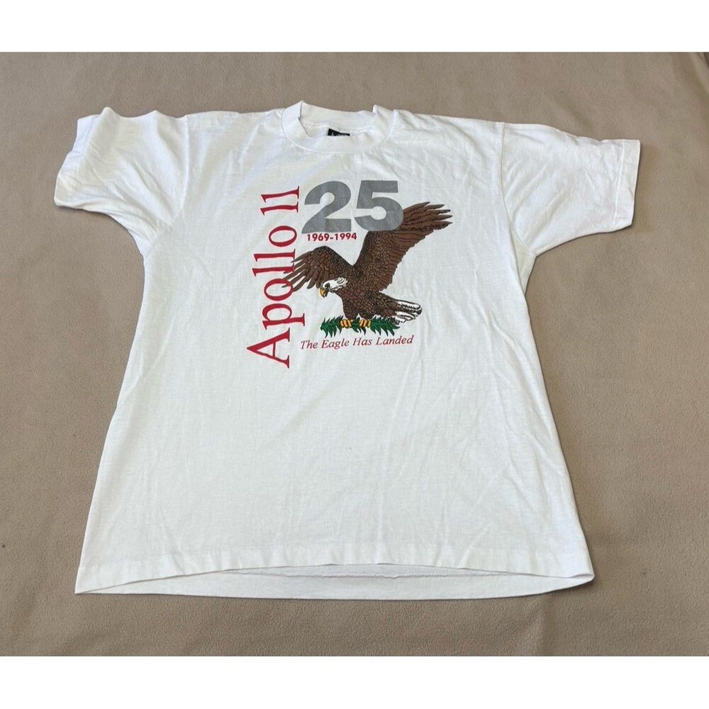 Vintage 90s NASA Apollo 11 25th Anniversary Eagle Has Landed Shirt Size L White